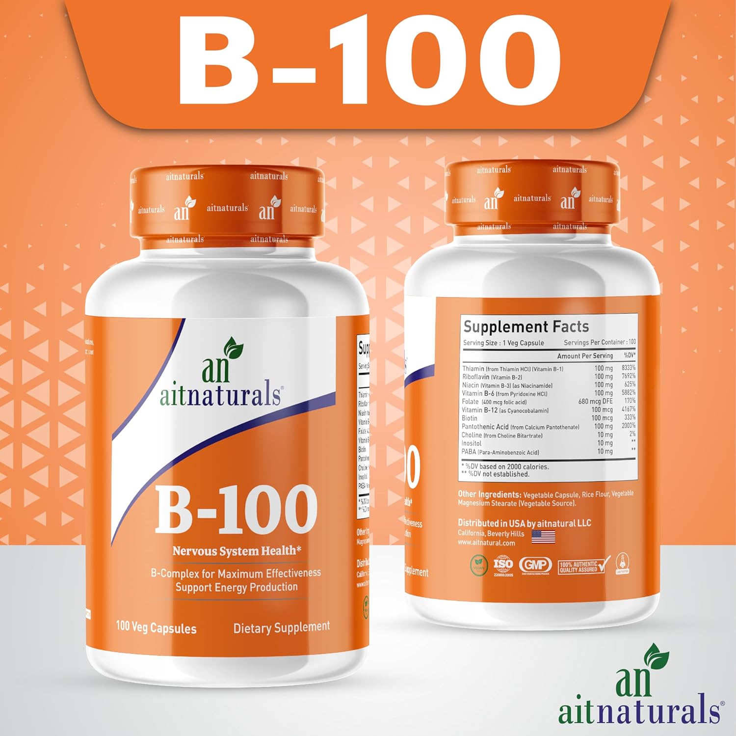 Aitnaturals، مکمل ویتامین B کمپلکس، مدل B-100، 100 کپسول