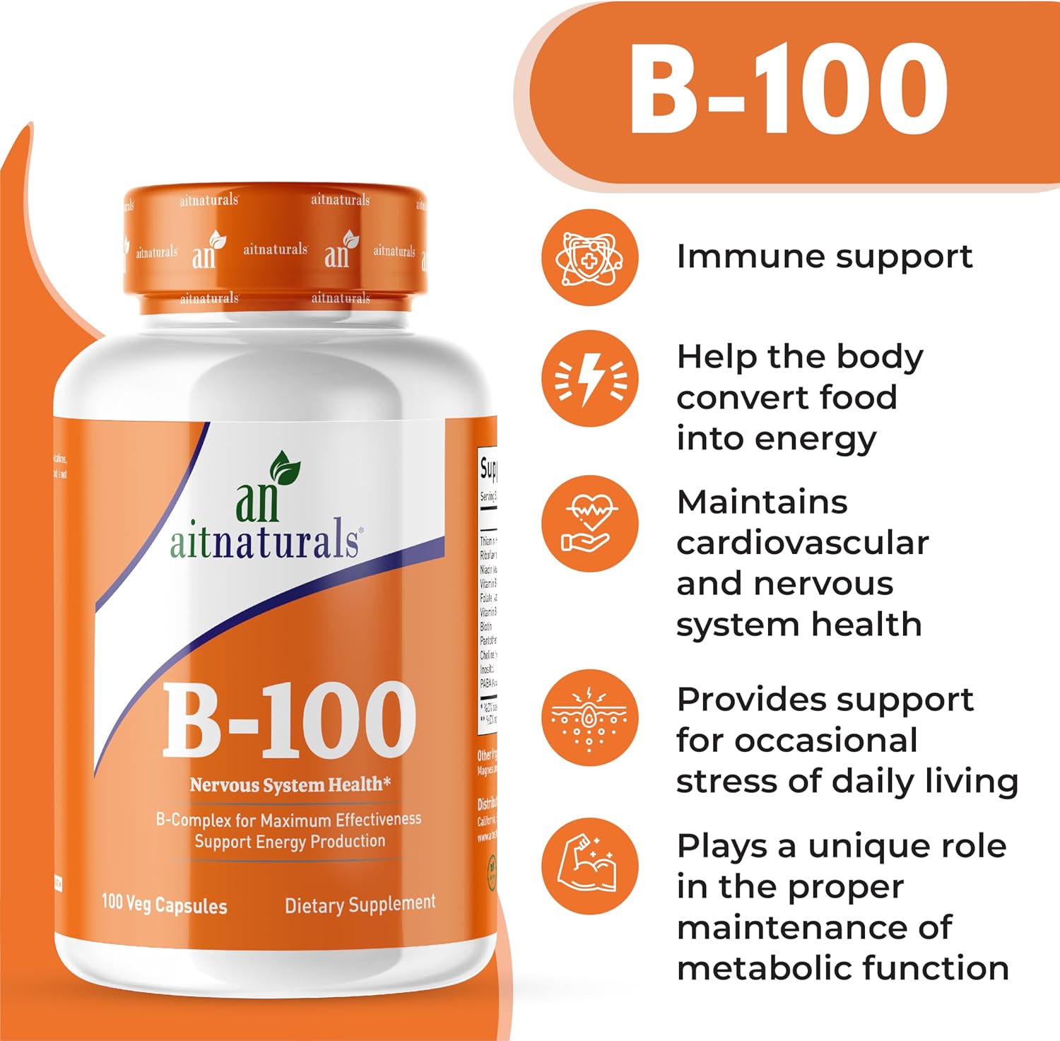 Aitnaturals، مکمل ویتامین B کمپلکس، مدل B-100، 100 کپسول