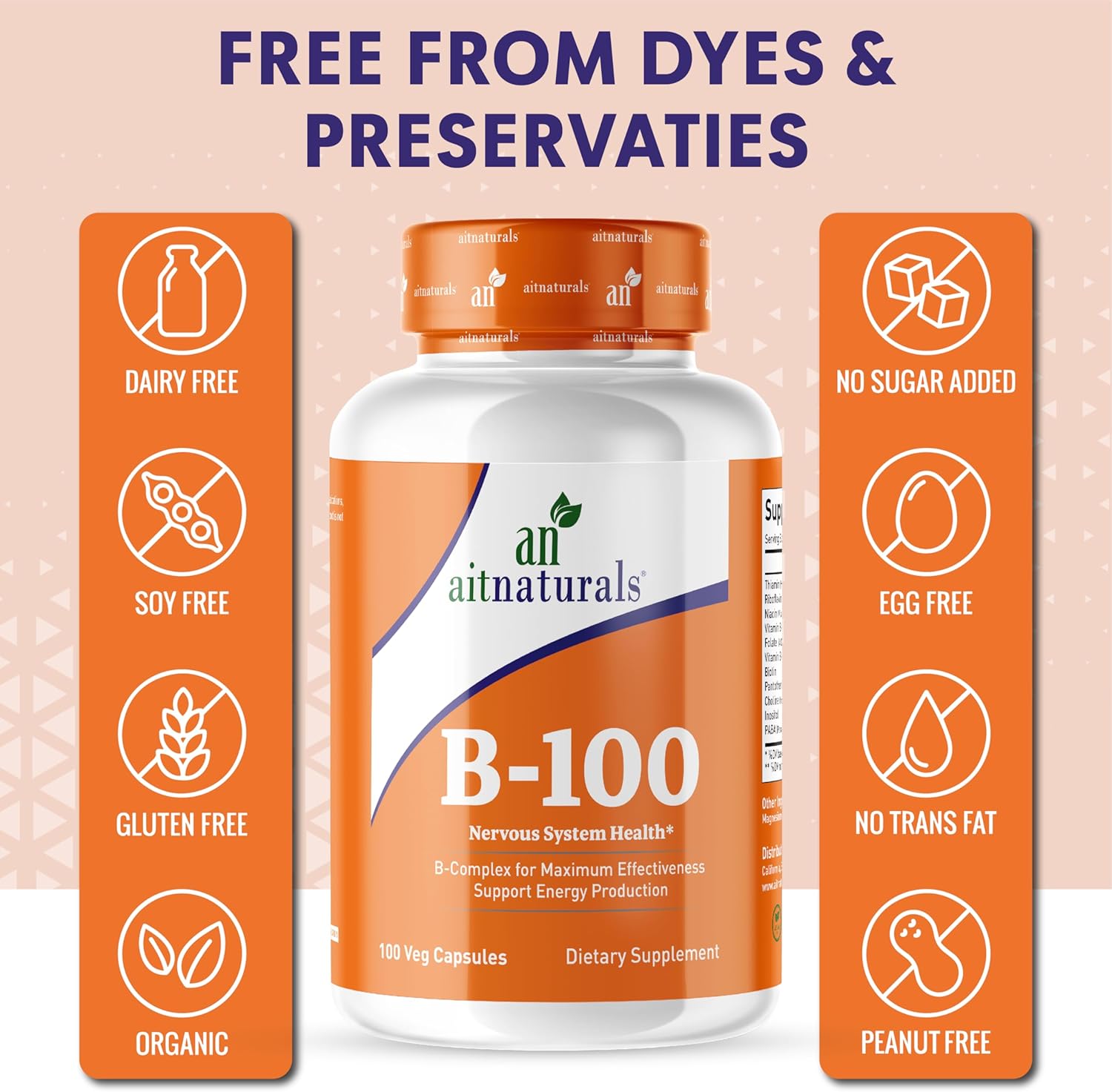 Aitnaturals، مکمل ویتامین B کمپلکس، مدل B-100، 100 کپسول