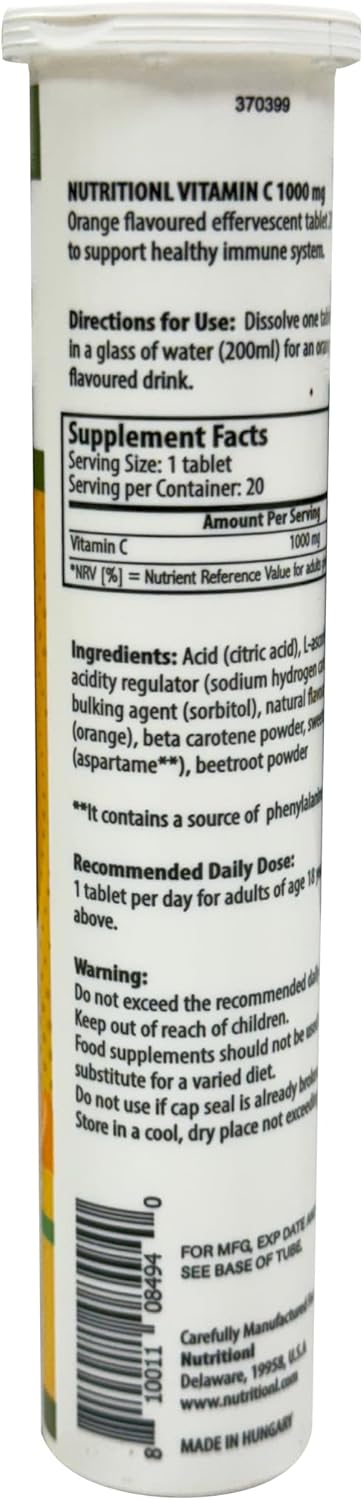Nutritionl، مکمل ویتامین C، 1000 میلی‌گرم، 20 قرص، طعم پرتقال