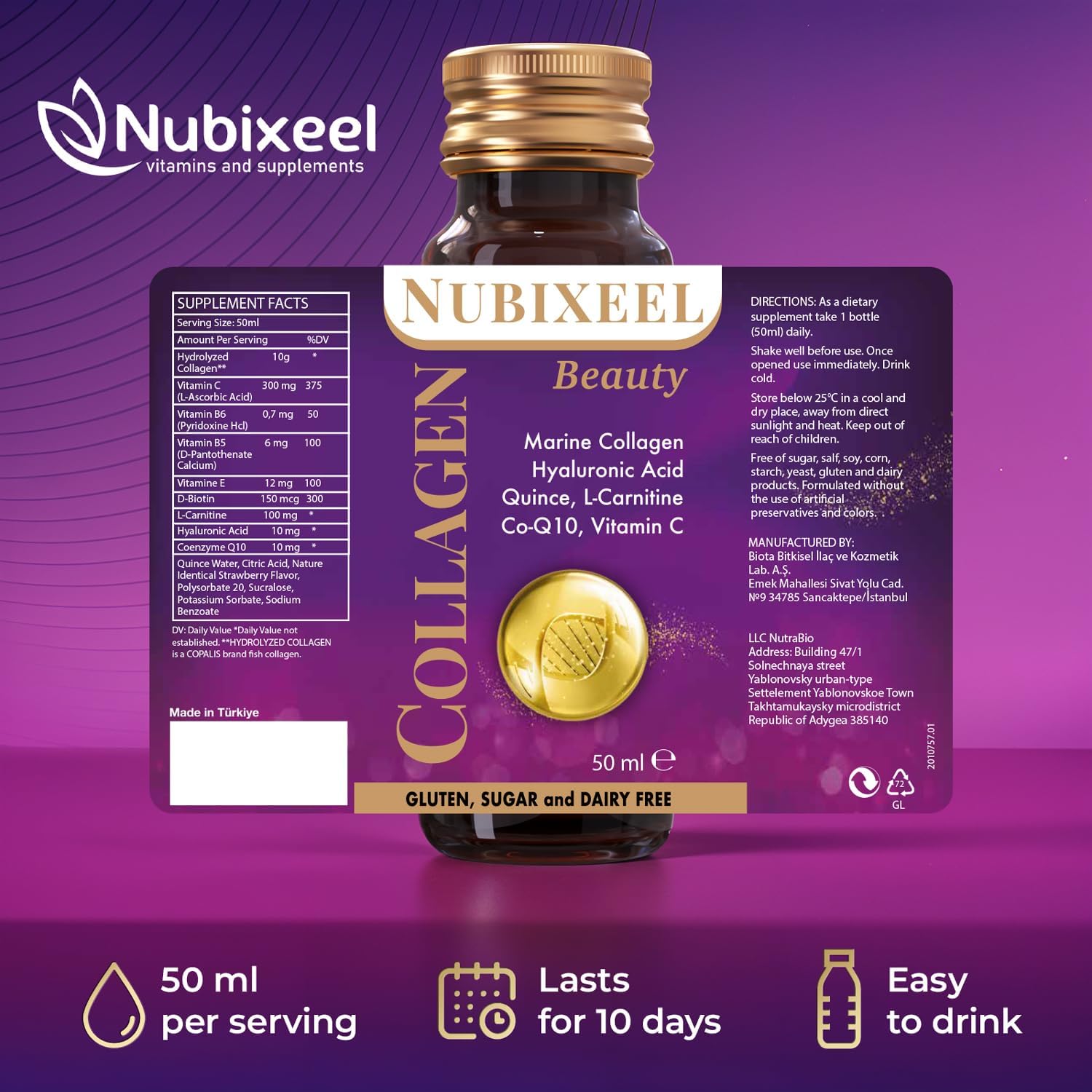 Nubixeel، مکمل کلاژن، 10 شات