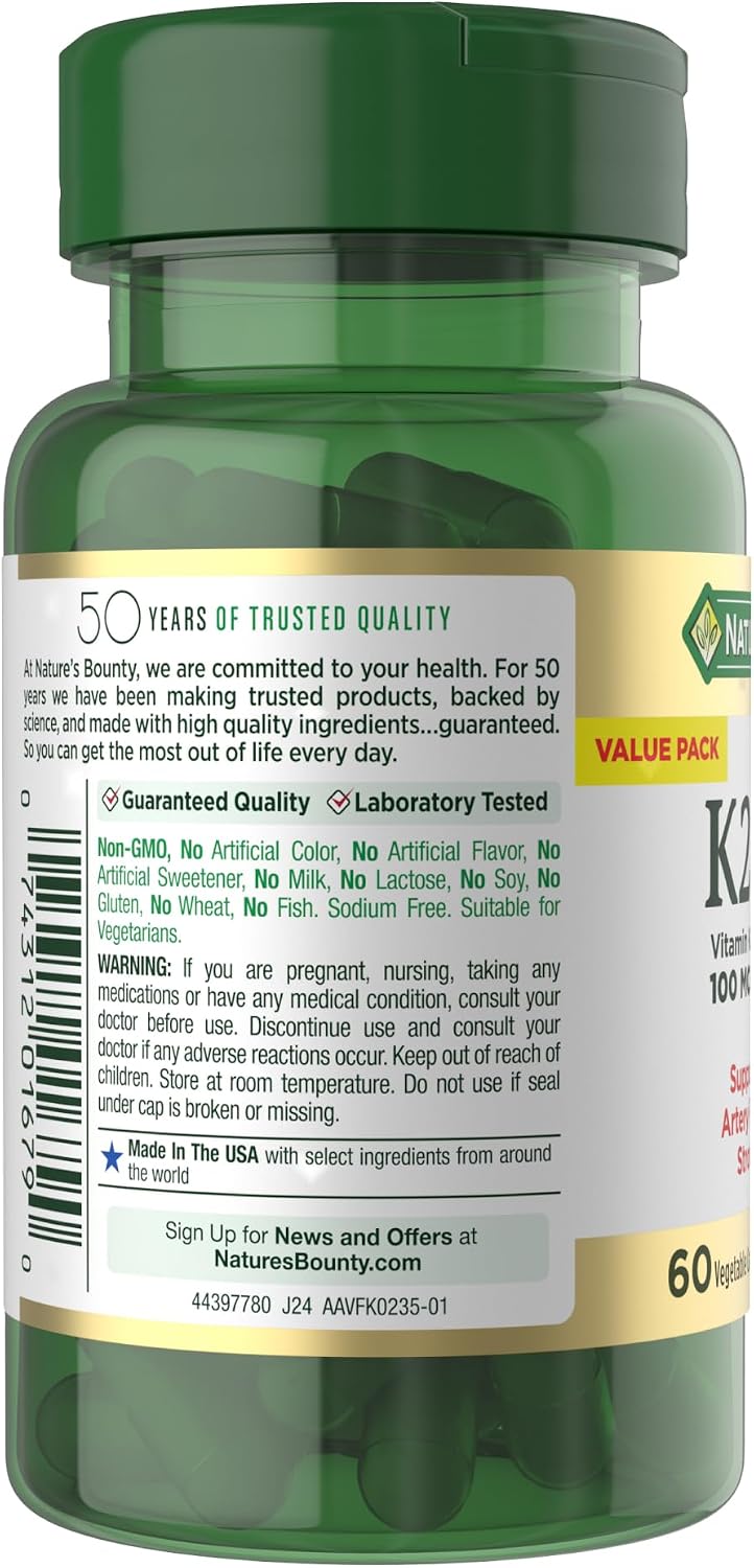 Nature's Bounty، مکمل ویتامین D3 و K2، مدل D3 K2، 4000 IU و 100 میکروگرم، کپسول