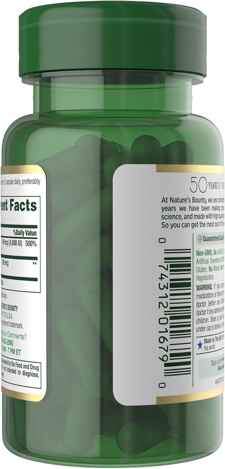 Nature's Bounty، مکمل ویتامین D3 و K2، مدل D3 K2، 4000 IU و 100 میکروگرم، کپسول