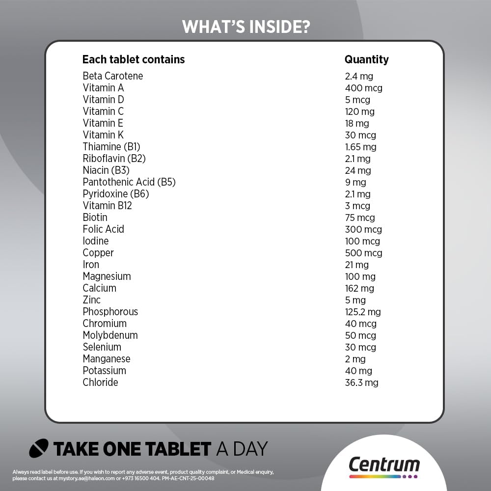 Centrum، مولتی‌ویتامین و مینرال، 30 عدد، مناسب بزرگسالان بالای ۵۰ سال