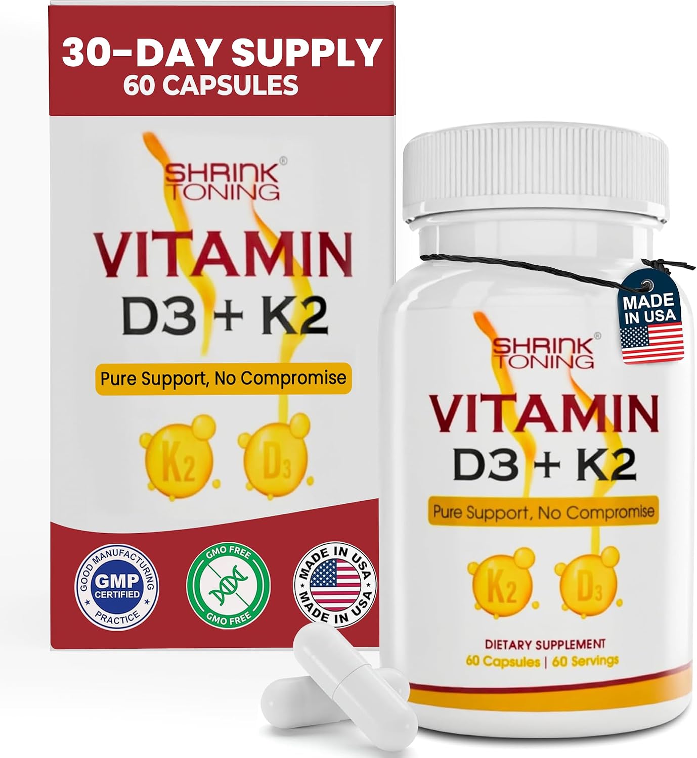 Shrink، مکمل ویتامین D3 و K2، 125 میکروگرم و 100 میکروگرم، 60 کپسول