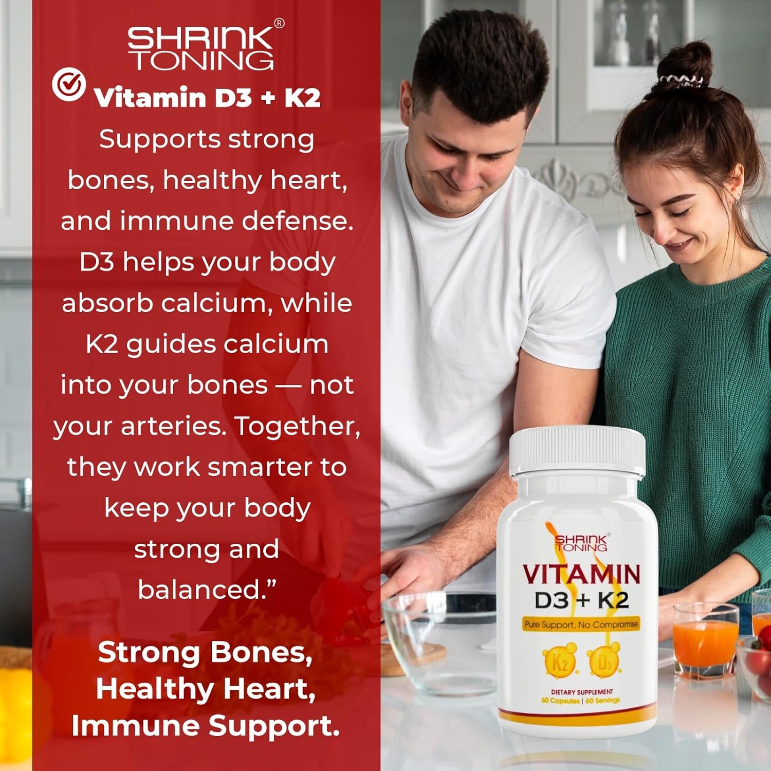 Shrink، مکمل ویتامین D3 و K2، 125 میکروگرم و 100 میکروگرم، 60 کپسول
