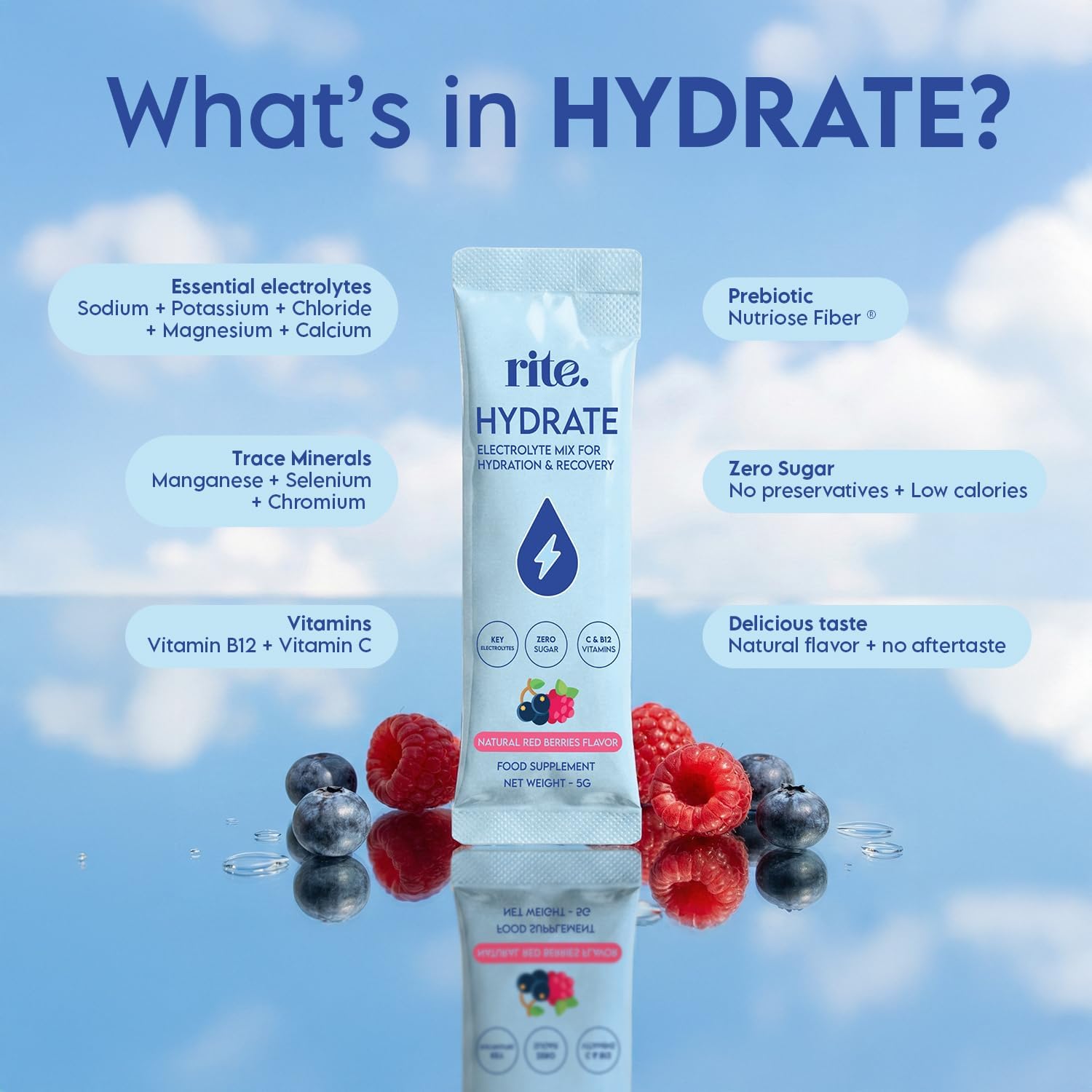 rite.، مکمل الکترولیت و آبرسانی، پودر، طعم توت قرمز
