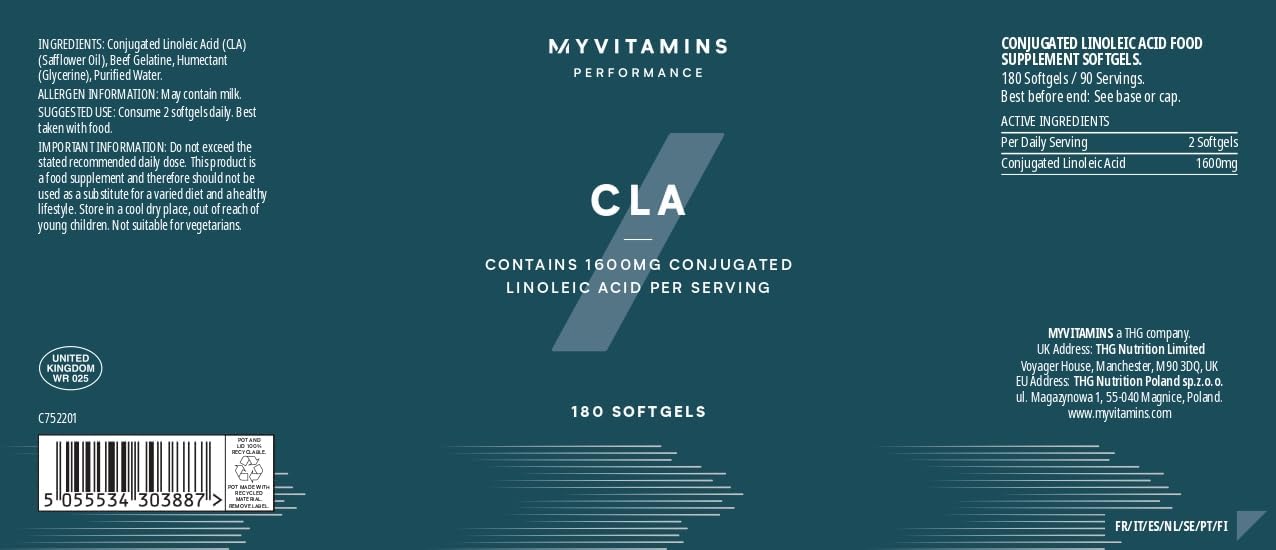 مکمل مدیریت وزن MyProtein CLA 1600 Mg با پروتئین و CLA | 1600 میلی‌گرم، 180 سافت‌ژل
