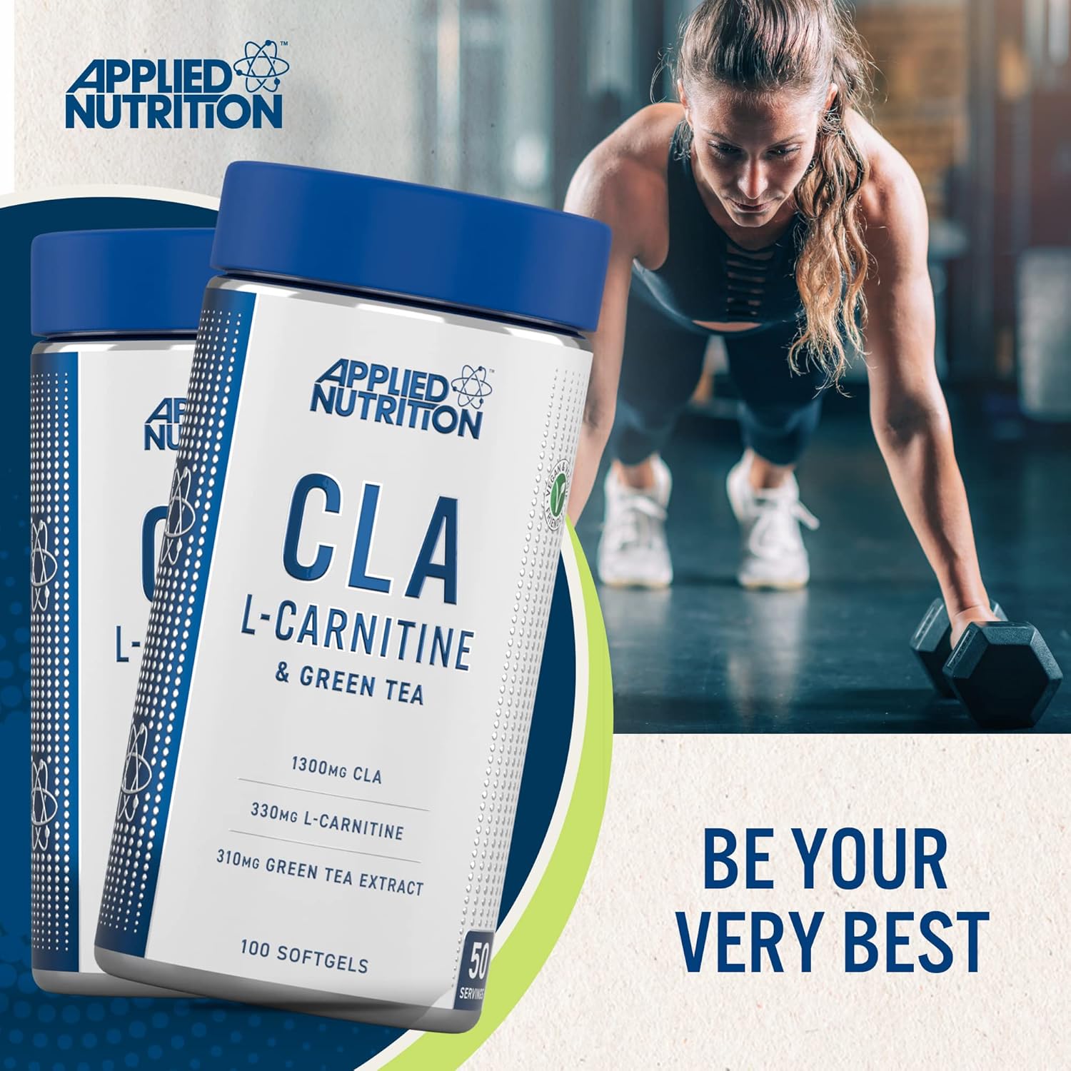 مکمل مدیریت وزن Applied Nutrition Applied Nutrion Cla L-Carnitine با ال-کارنیتین، عصاره چای سبز و CLA | 100 سافت‌ژل