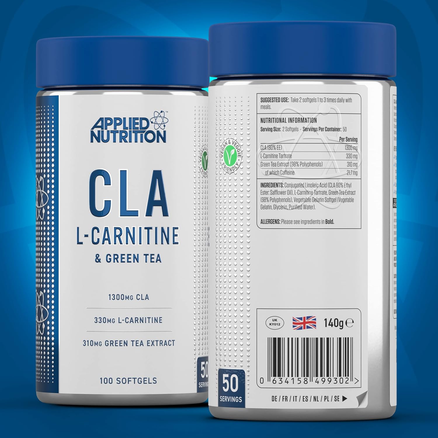 مکمل مدیریت وزن Applied Nutrition Applied Nutrion Cla L-Carnitine با ال-کارنیتین، عصاره چای سبز و CLA | 100 سافت‌ژل