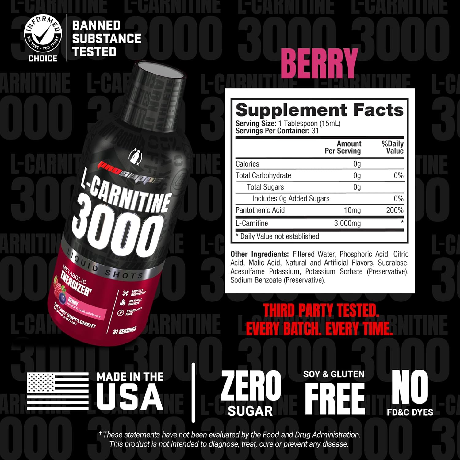 مکمل مایع مدیریت وزن ProSupps L-Carnitine 3000 با ال-کارنیتین | طعم بری، 31 سروینگ