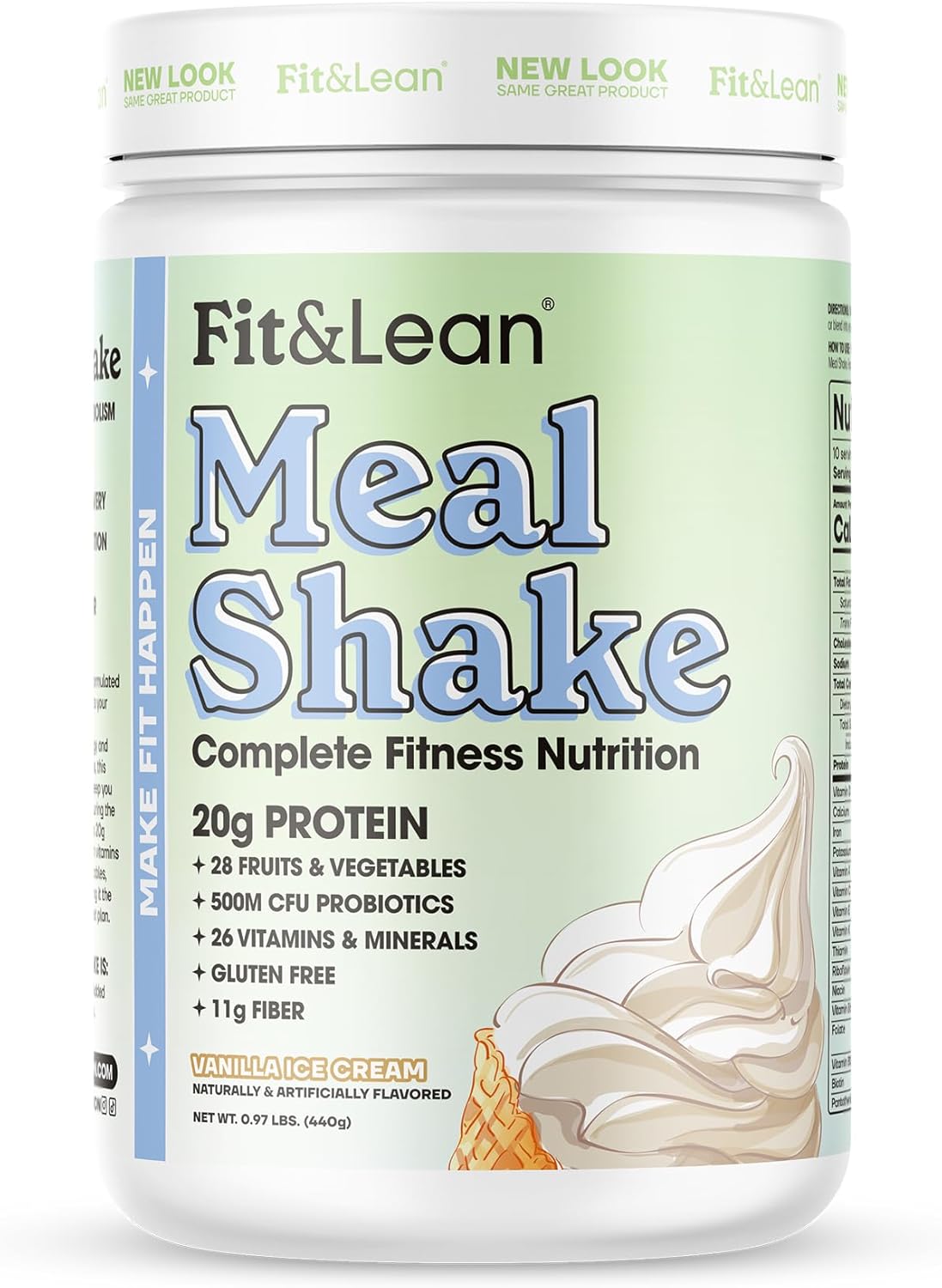 پودر جایگزین وعده غذایی Fit & Lean با پروبیوتیک، پروتئین و فیبر | طعم وانیل، 1 پوند، 10 سروینگ