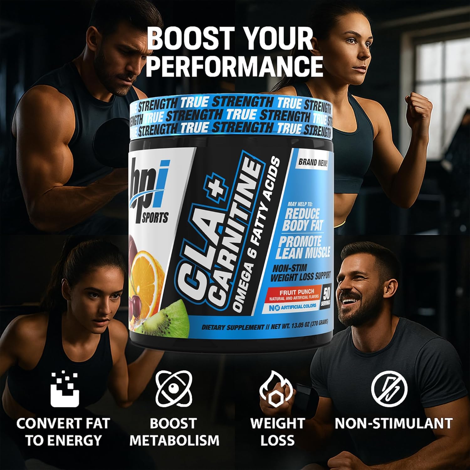مکمل مدیریت وزن BPI Sports CLA Carnitine با کافئین و CLA | طعم فروت پانچ، 50 سروینگ، 12.34 اونس