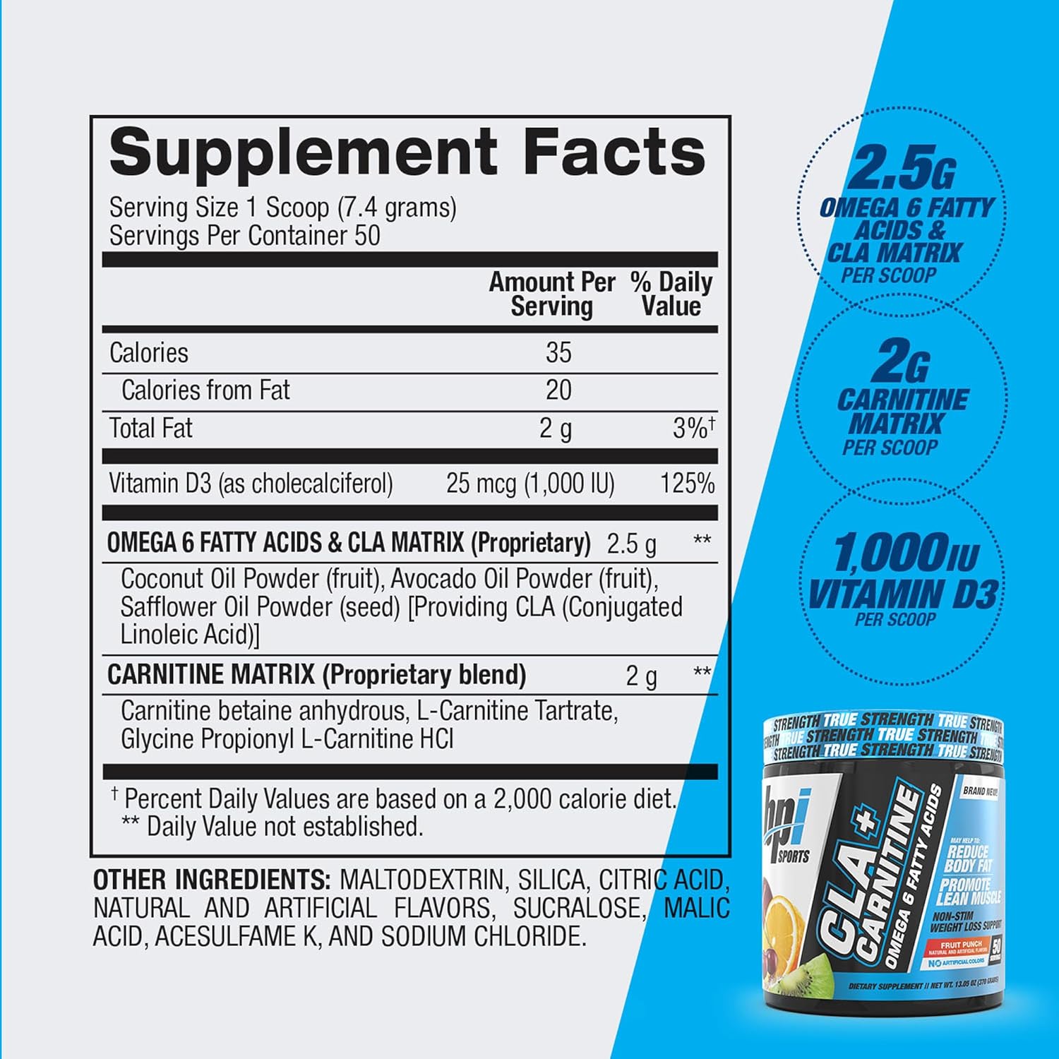 مکمل مدیریت وزن BPI Sports CLA Carnitine با کافئین و CLA | طعم فروت پانچ، 50 سروینگ، 12.34 اونس