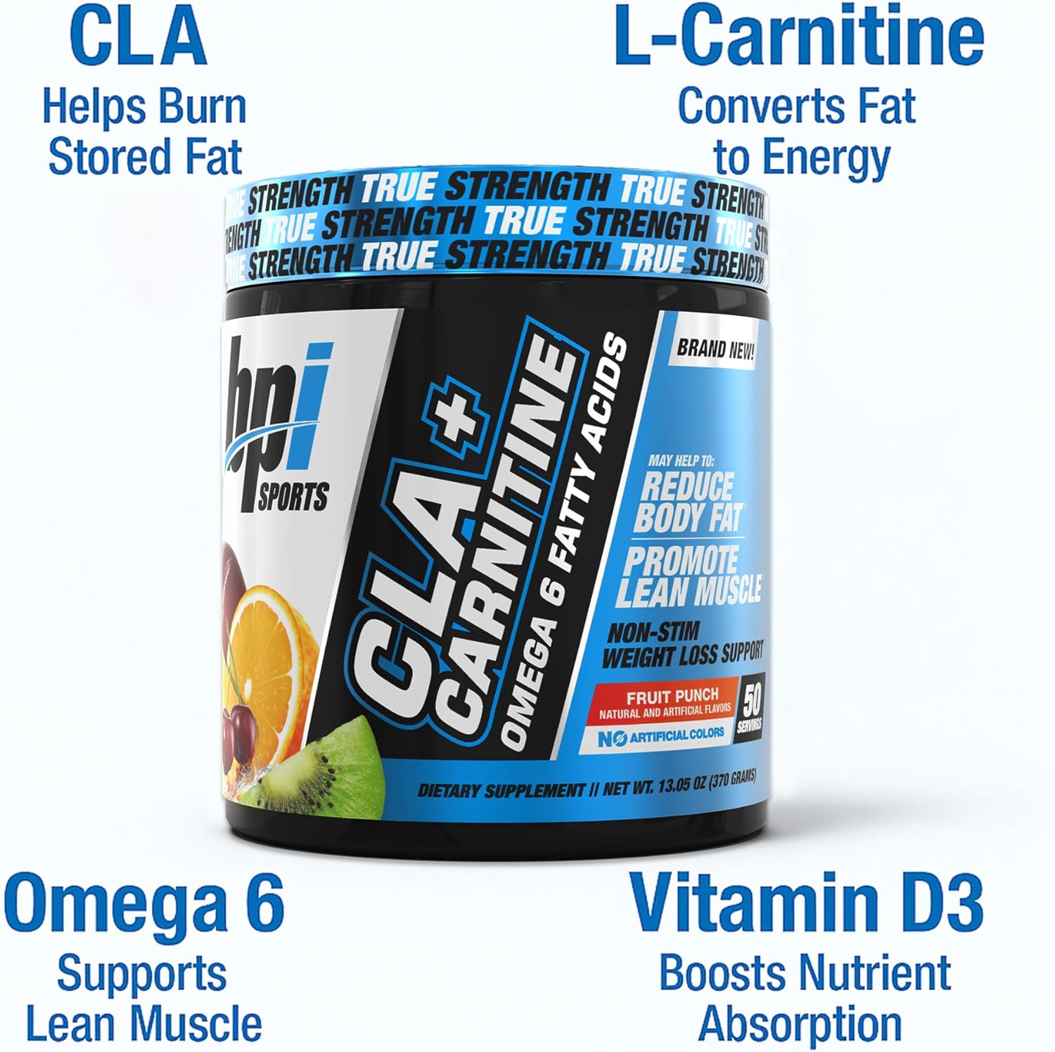 مکمل مدیریت وزن BPI Sports CLA Carnitine با کافئین و CLA | طعم فروت پانچ، 50 سروینگ، 12.34 اونس