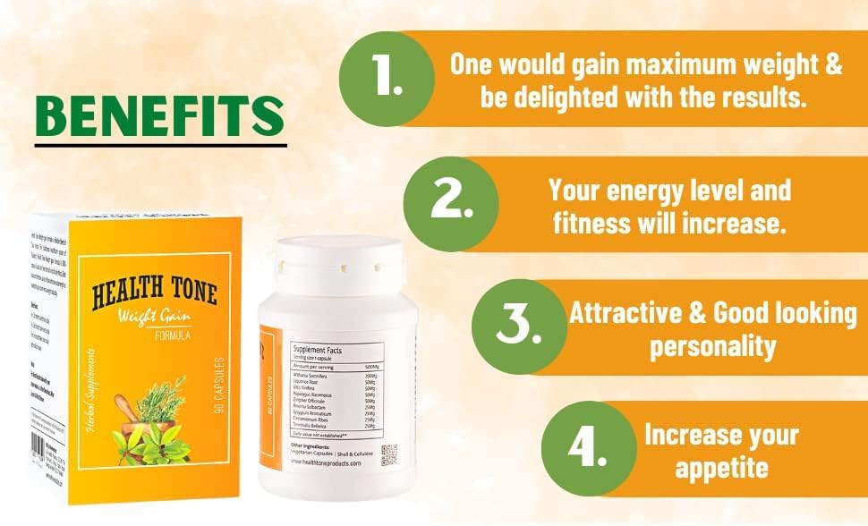 مکمل افزایش وزن Health Tone Herbal | 500 میلی‌گرم، 90 عدد