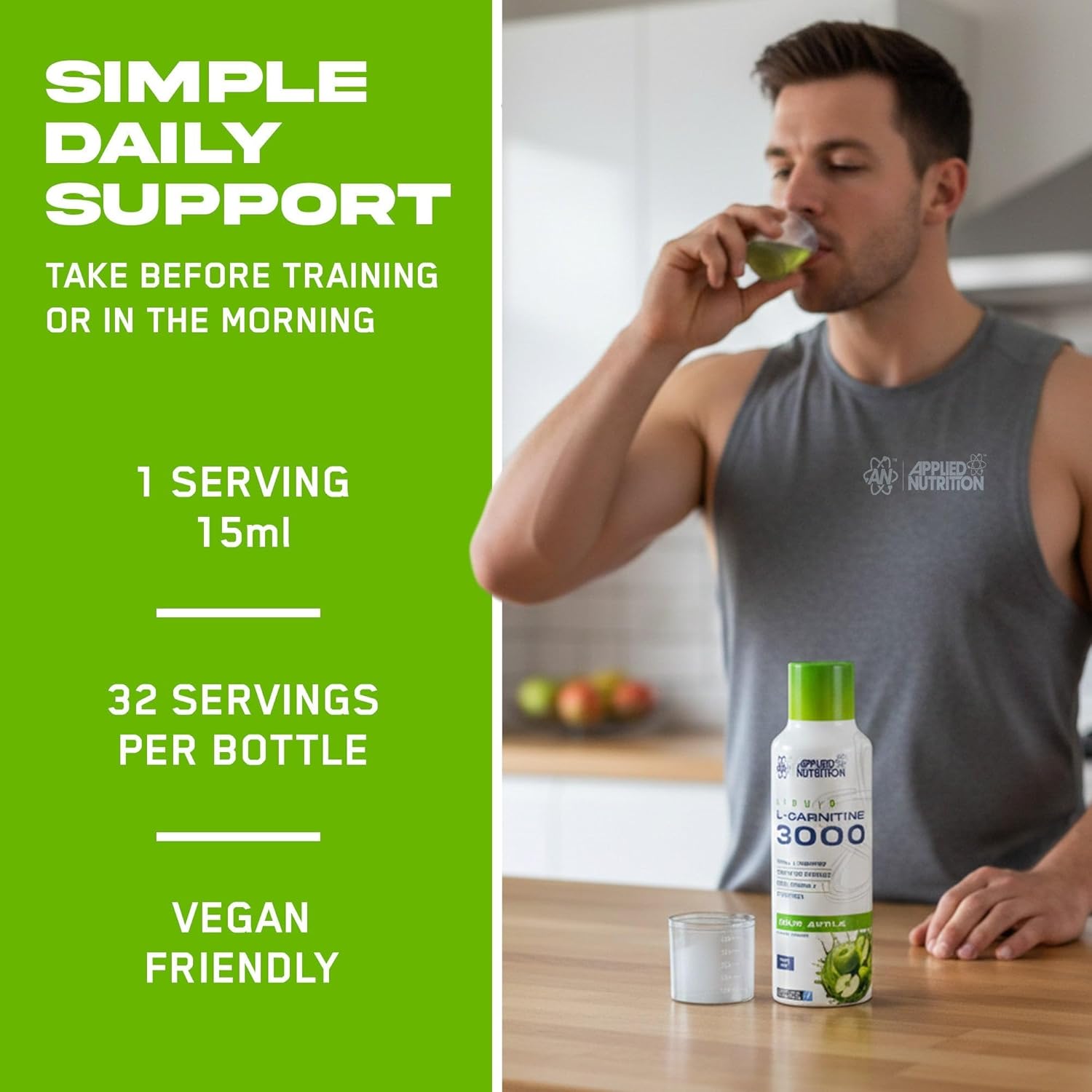 مکمل مایع مدیریت وزن Applied Nutrition applied nutrion با ال-کارنیتین | طعم سیب، 3000 میلی‌گرم، 480 میلی‌لیتر
