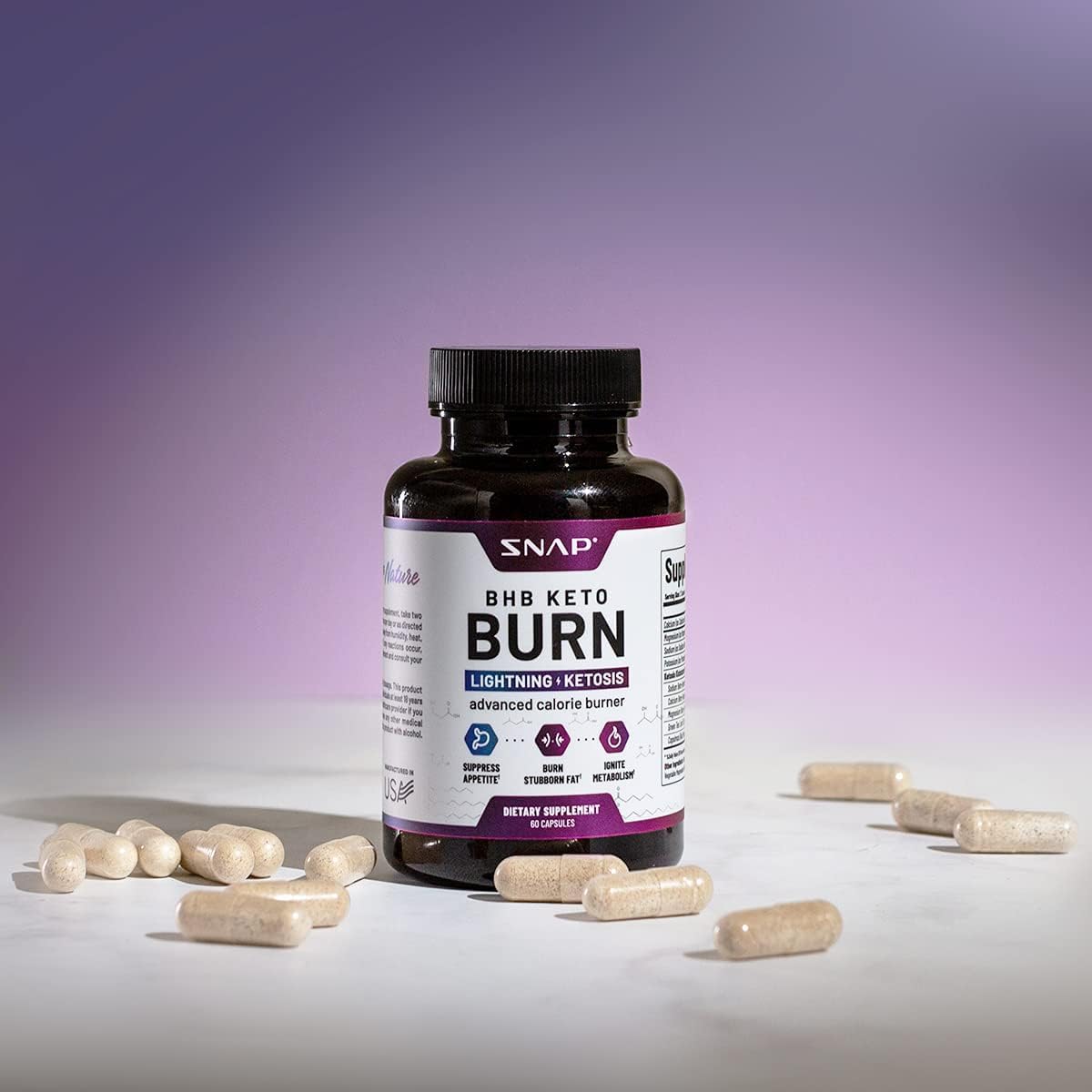 مکمل مدیریت وزن Snap Supplements BHB Keto Burn با BHB | 60 کپسول
