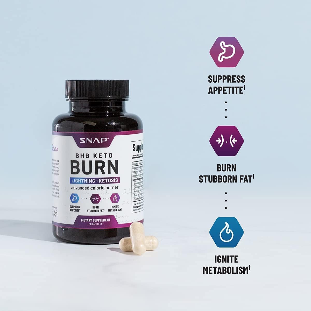 مکمل مدیریت وزن Snap Supplements BHB Keto Burn با BHB | 60 کپسول