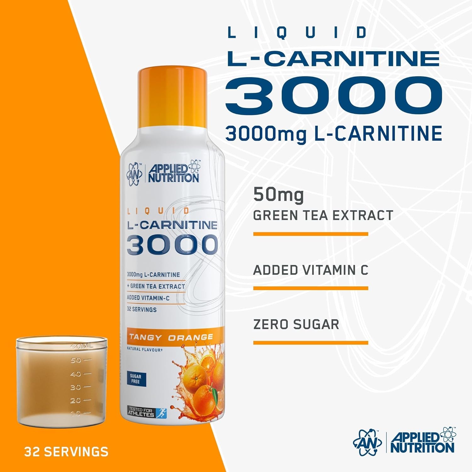 مکمل مایع مدیریت وزن Applied Nutrition L-Carnitine با ال-کارنیتین | طعم پرتقال، 480 میلی‌لیتر