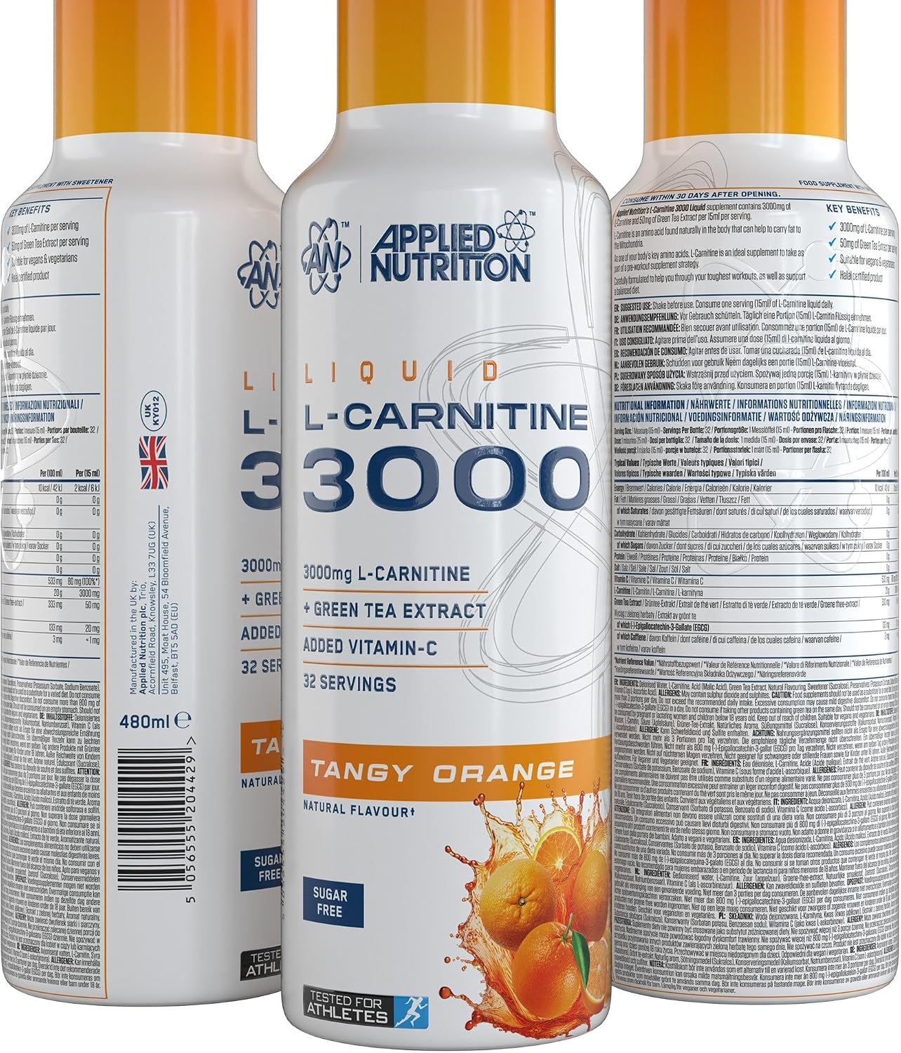 مکمل مایع مدیریت وزن Applied Nutrition L-Carnitine با ال-کارنیتین | طعم پرتقال، 480 میلی‌لیتر