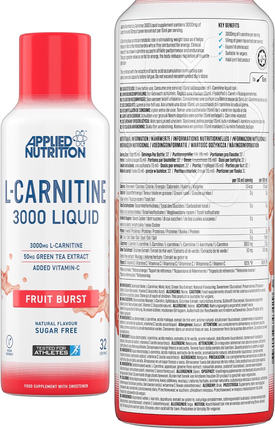مکمل مایع مدیریت وزن Applied Nutrition L-Carnitine با ال-کارنیتین | 480 میلی‌لیتر