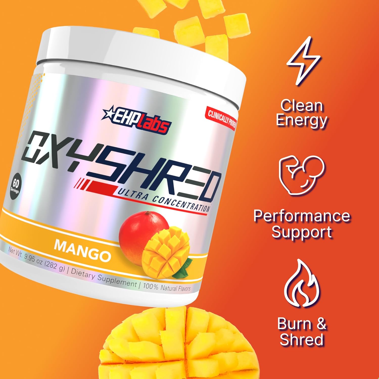 پودر پری‌ورک‌اوت ترموژنیک EHP LABS OxyShred | طعم انبه، 60 سروینگ