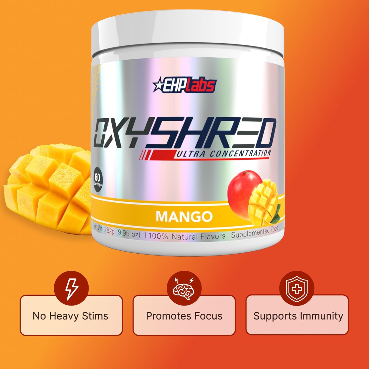 پودر پری‌ورک‌اوت ترموژنیک EHP LABS OxyShred | طعم انبه، 60 سروینگ