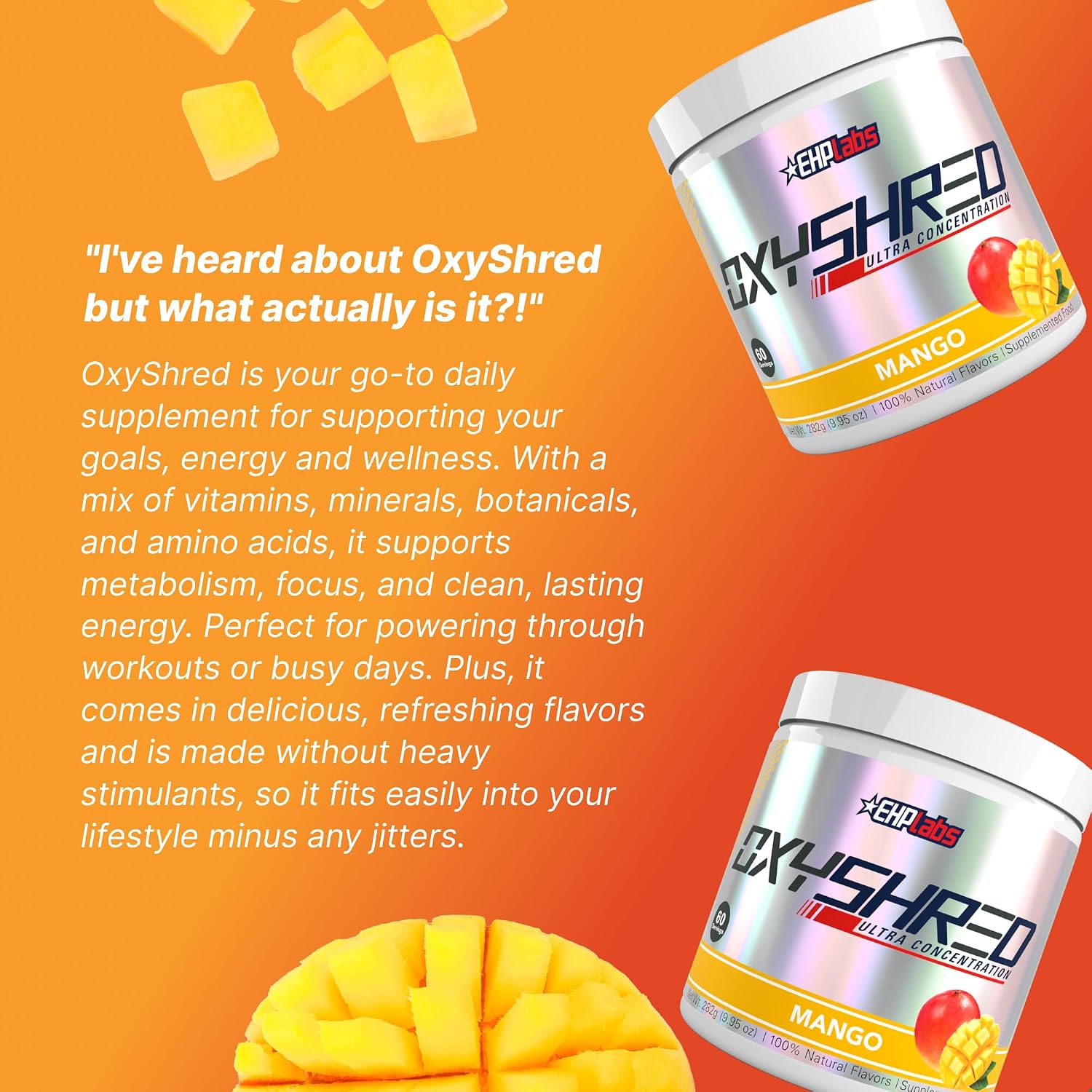 پودر پری‌ورک‌اوت ترموژنیک EHP LABS OxyShred | طعم انبه، 60 سروینگ