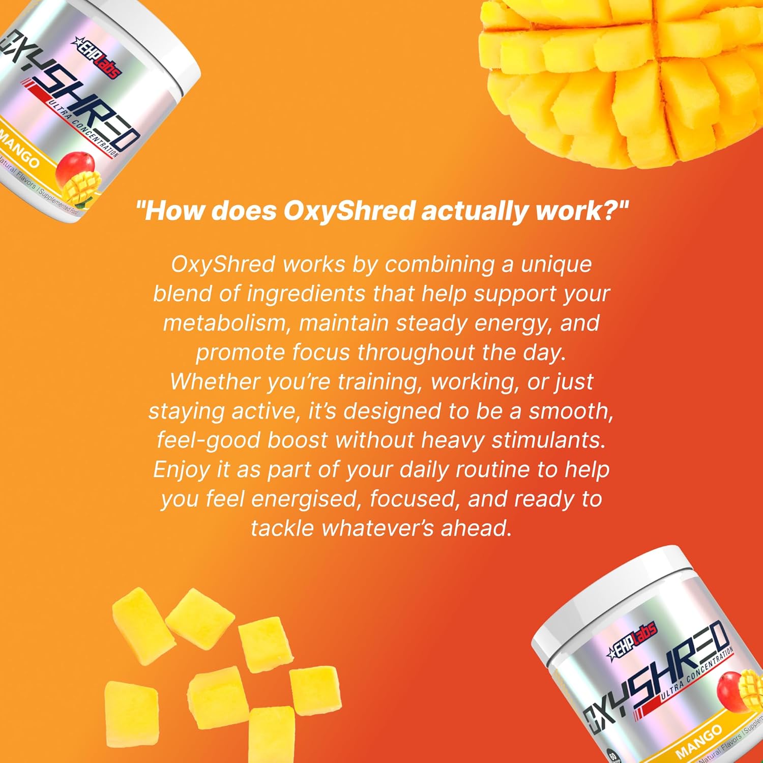پودر پری‌ورک‌اوت ترموژنیک EHP LABS OxyShred | طعم انبه، 60 سروینگ