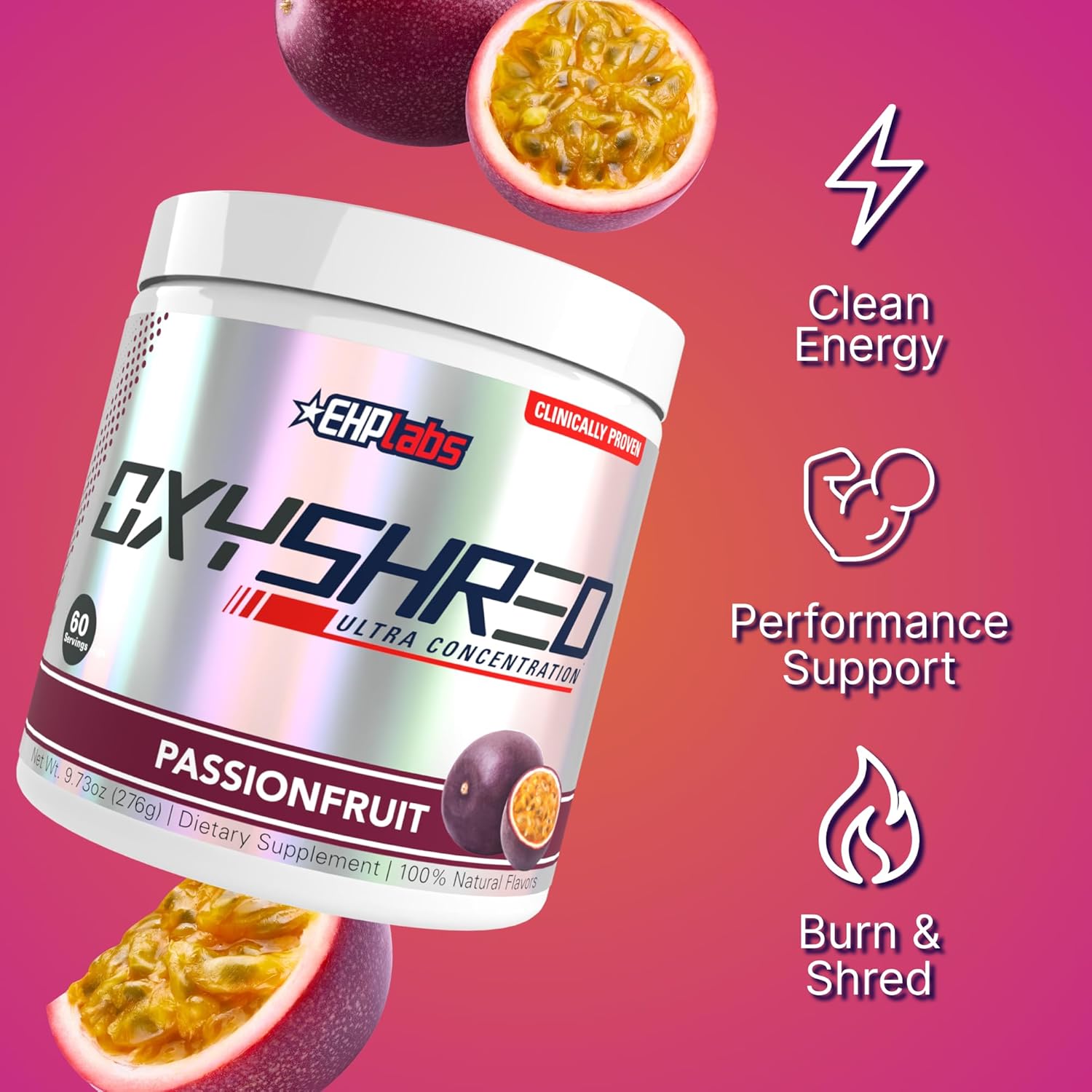 پودر پری‌ورک‌اوت ترموژنیک EHP LABS OxyShred | طعم پشن‌فروت، 60 سروینگ