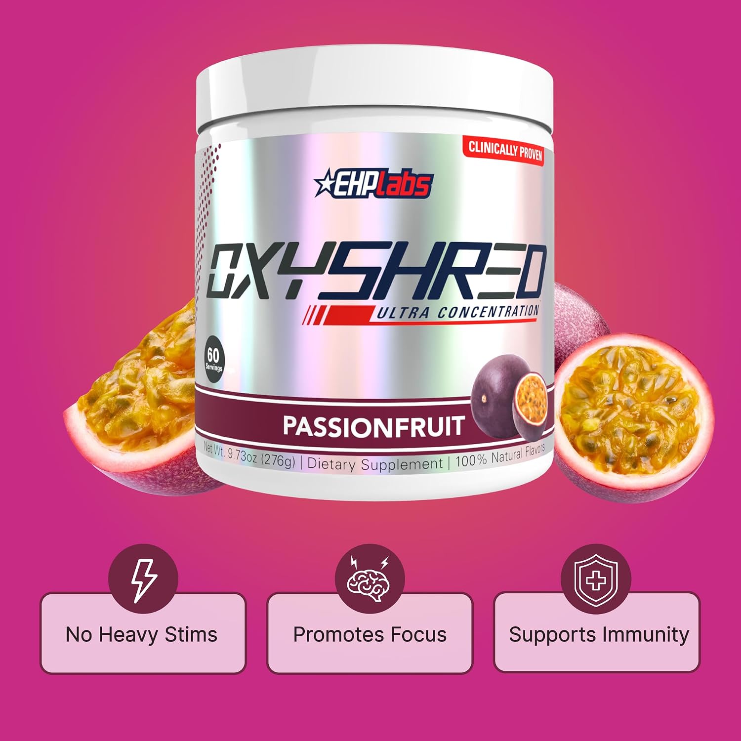 پودر پری‌ورک‌اوت ترموژنیک EHP LABS OxyShred | طعم پشن‌فروت، 60 سروینگ