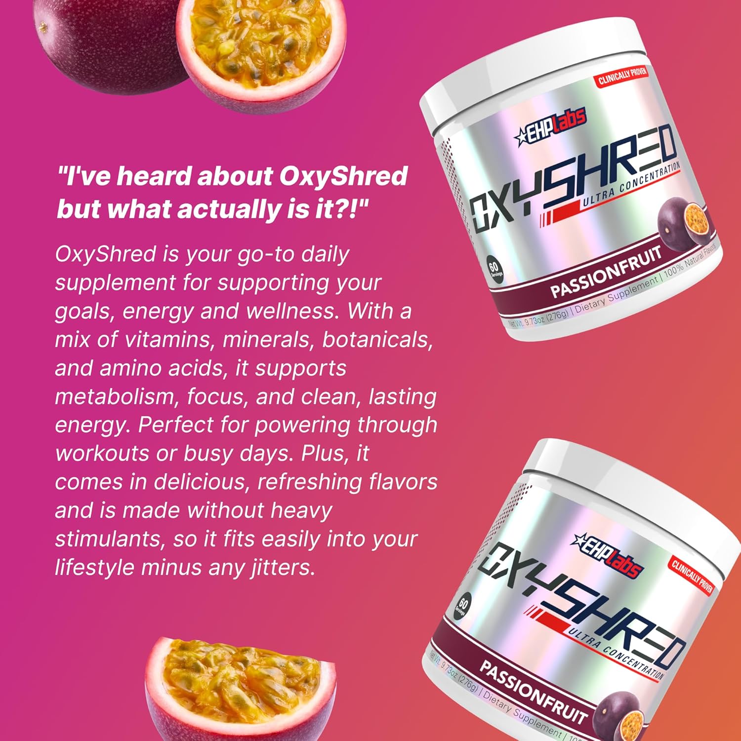 پودر پری‌ورک‌اوت ترموژنیک EHP LABS OxyShred | طعم پشن‌فروت، 60 سروینگ