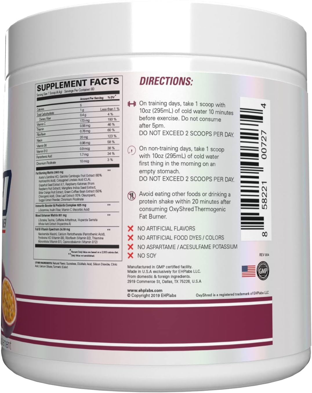 پودر پری‌ورک‌اوت ترموژنیک EHP LABS OxyShred | طعم پشن‌فروت، 60 سروینگ