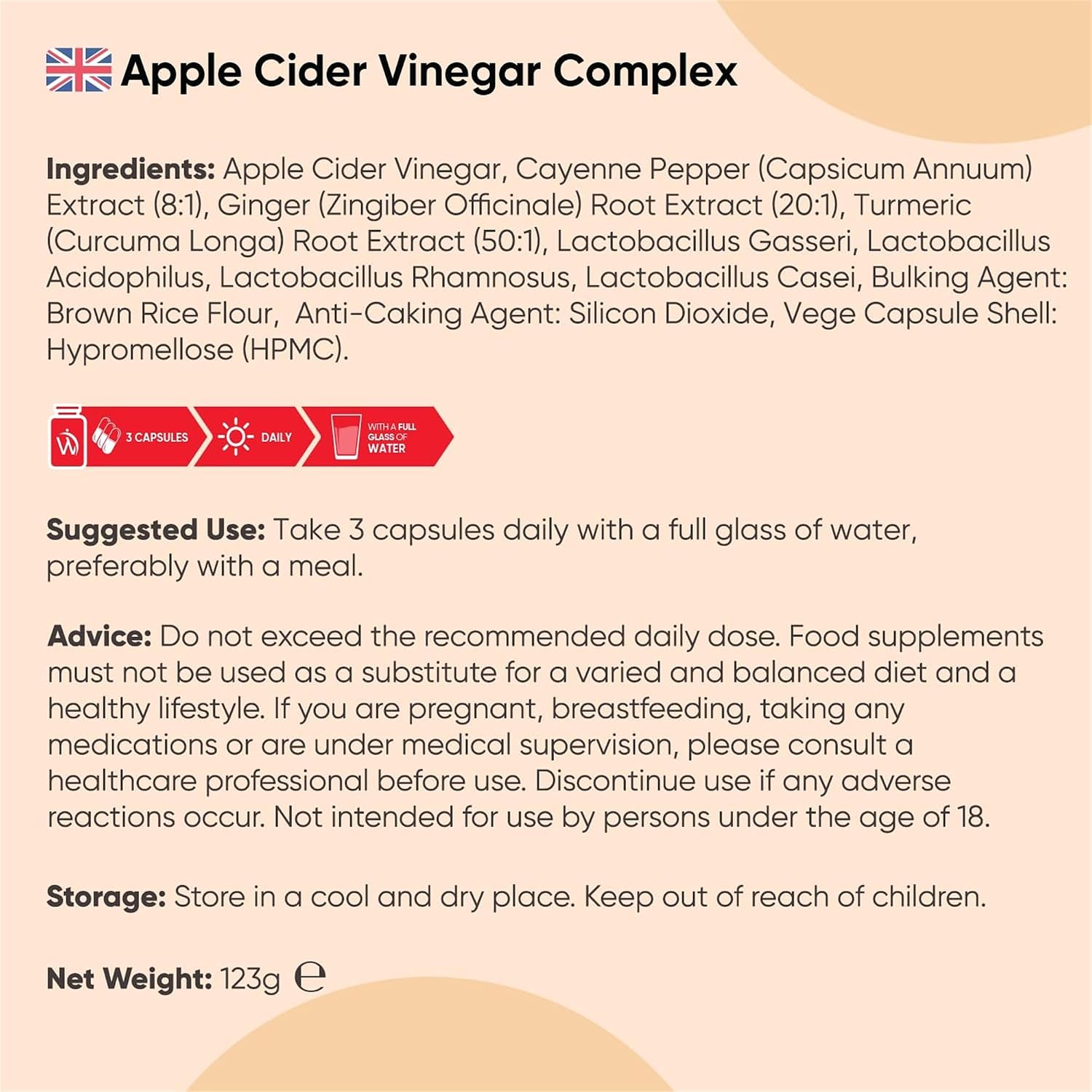 مکمل سرکه سیب WeightWorld Apple Cider Vinegar با سرکه سیب، پروبیوتیک و زردچوبه | طعم سیب، 180 کپسول