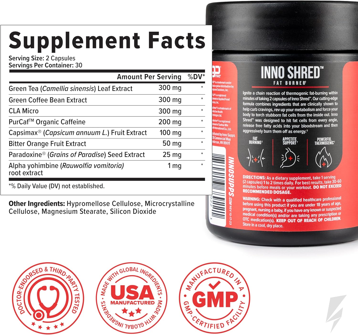 مکمل مدیریت وزن InnoSupps Inno Shred با عصاره چای سبز، کافئین و Capsimax | 100 میلی‌گرم