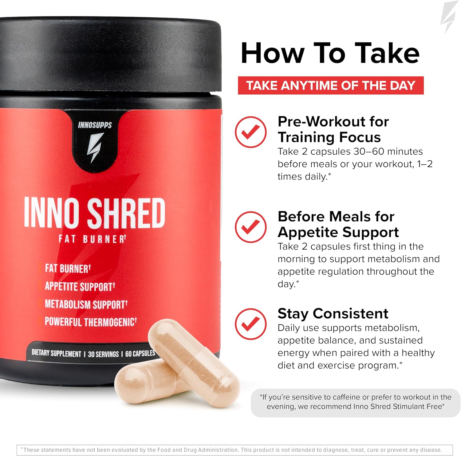 مکمل مدیریت وزن InnoSupps Inno Shred با عصاره چای سبز، کافئین و Capsimax | 100 میلی‌گرم