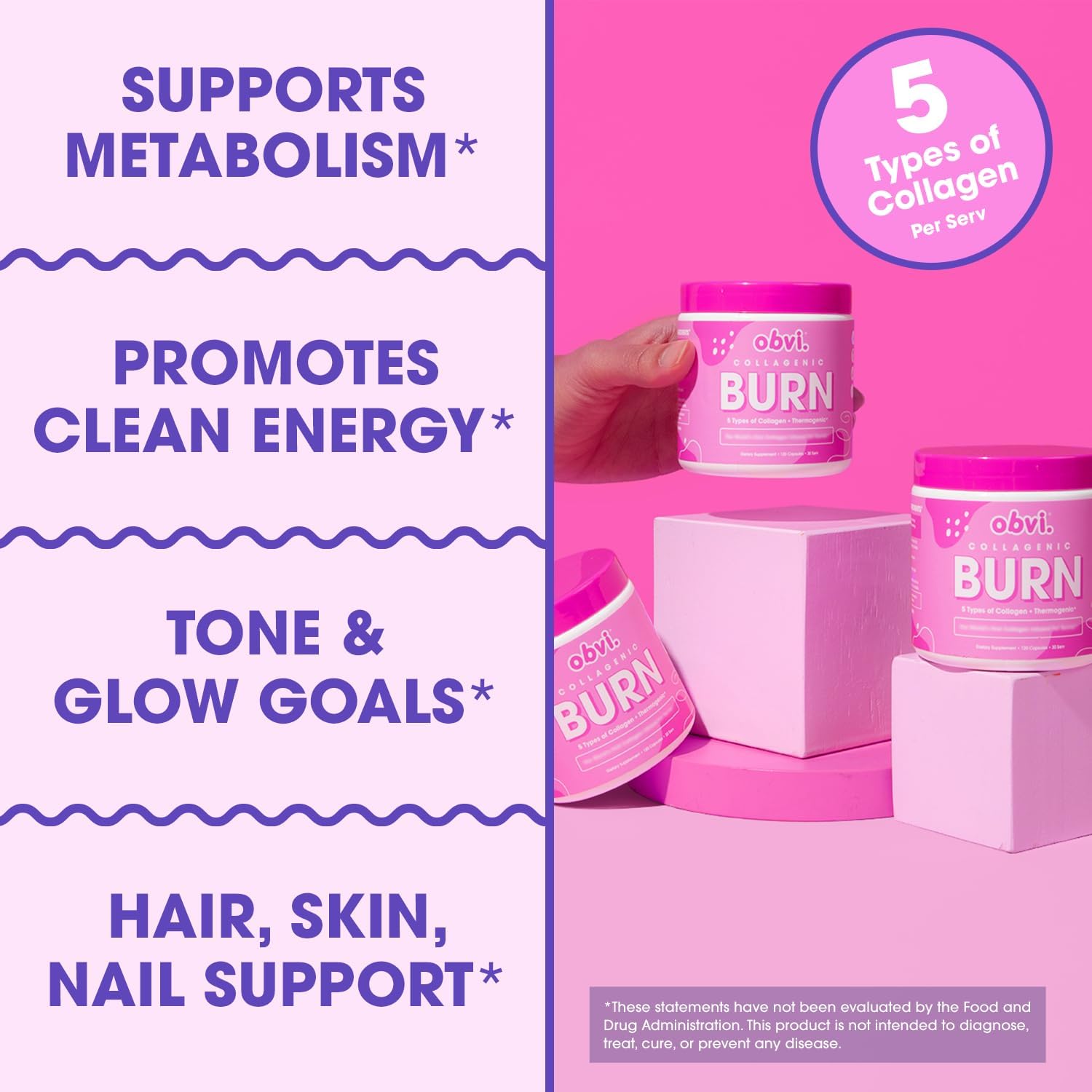 مکمل مدیریت وزن Obvi Collagen Burn با کلاژن | 30 سروینگ، 120 کپسول