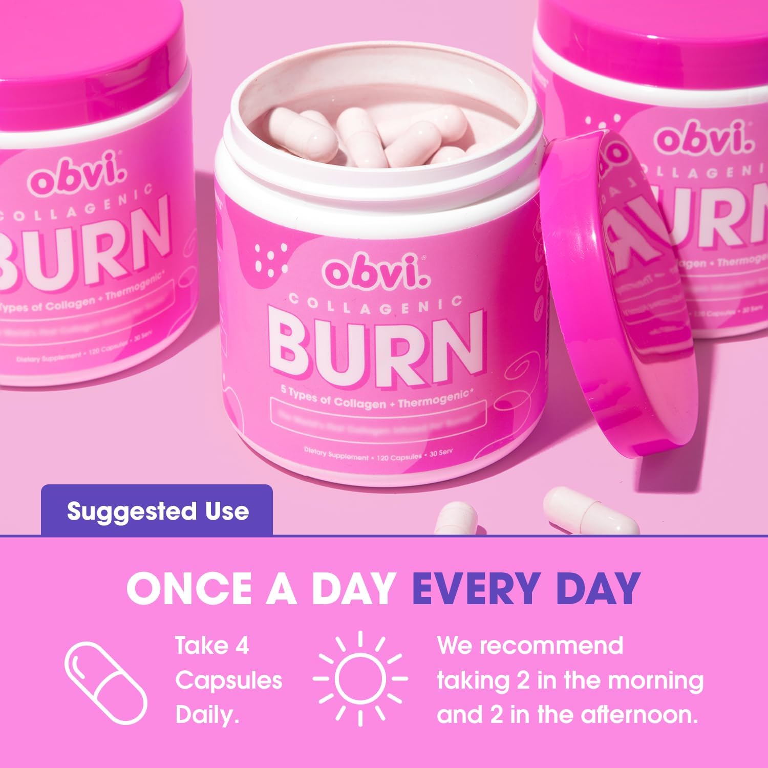 مکمل مدیریت وزن Obvi Collagen Burn با کلاژن | 30 سروینگ، 120 کپسول