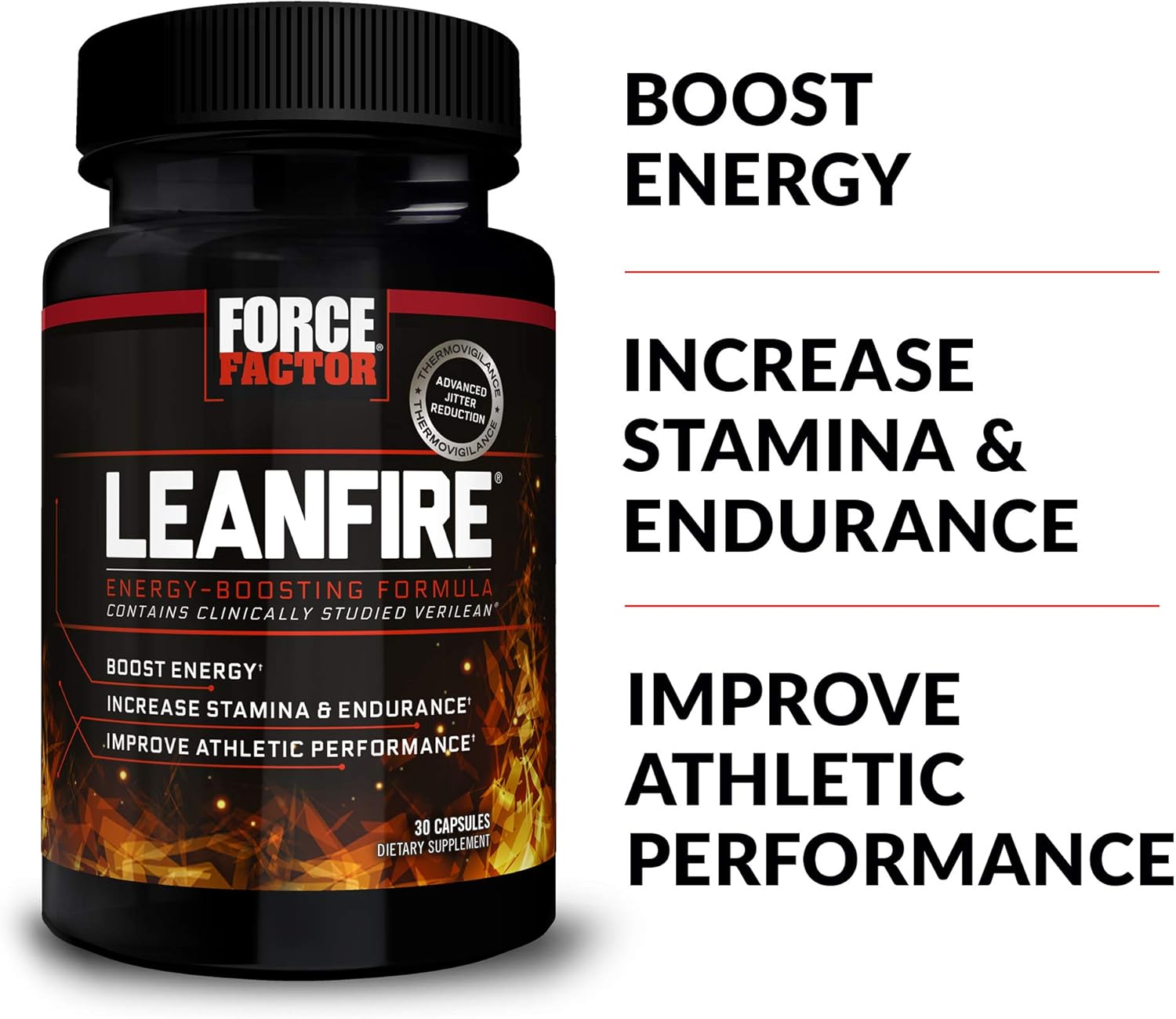 مکمل پری‌ورک‌اوت Force Factor LeanFire با عصاره چای سبز و کافئین | 90 کپسول