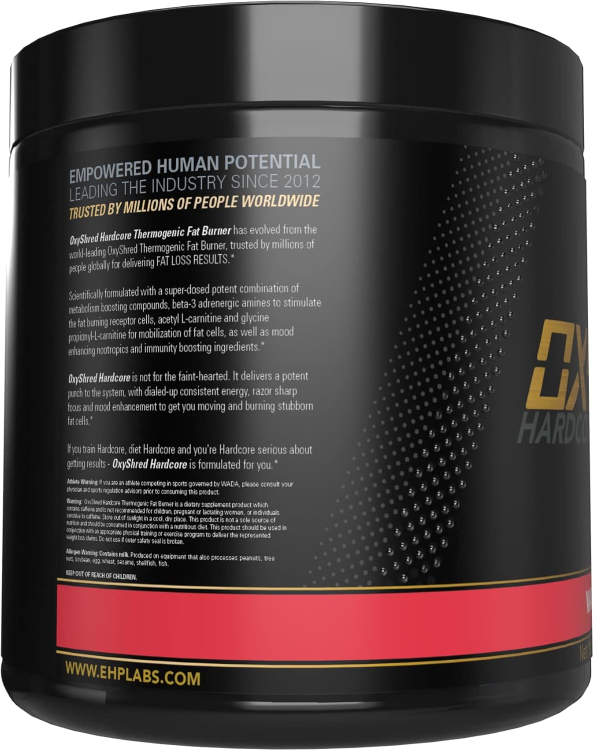 پودر پری‌ورک‌اوت ترموژنیک EHP LABS OxyShred HARDCORE با ال-کارنیتین و CLA | طعم آبنبات هندوانه، 40 سروینگ