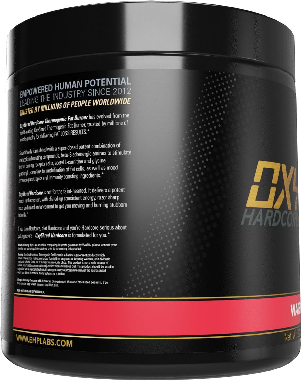 پودر پری‌ورک‌اوت ترموژنیک EHP LABS OxyShred HARDCORE با ال-کارنیتین و CLA | طعم آبنبات هندوانه، 40 سروینگ