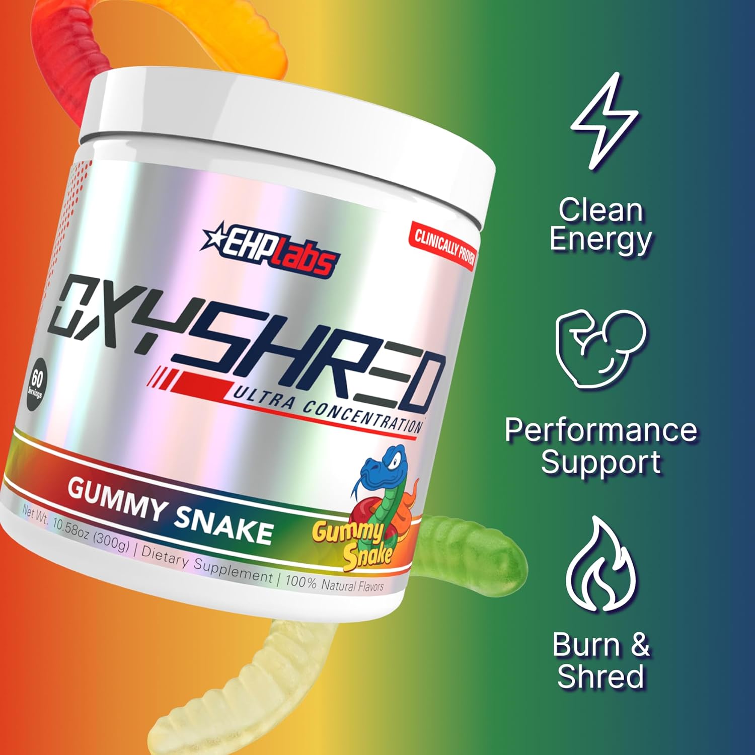 پودر پری‌ورک‌اوت ترموژنیک EHP LABS OxyShred | طعم گامی اسنیک، 60 سروینگ