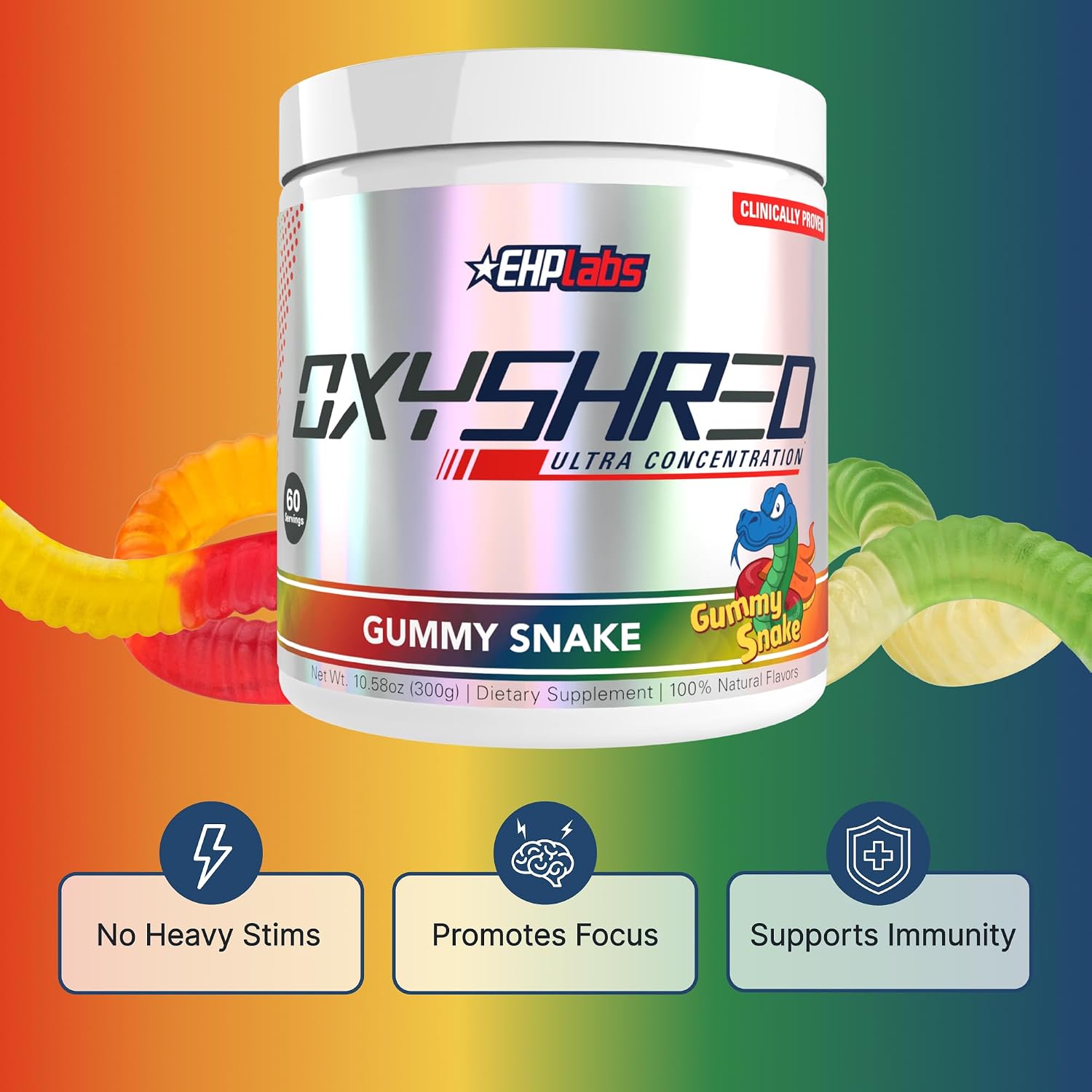 پودر پری‌ورک‌اوت ترموژنیک EHP LABS OxyShred | طعم گامی اسنیک، 60 سروینگ