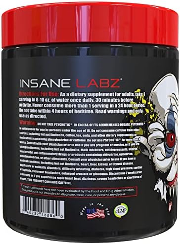 مکمل پری‌ورک‌اوت Insane Labz Psychotic با کراتین مونوهیدرات، بتا آلانین و DMAE | طعم انگور، 35 سروینگ