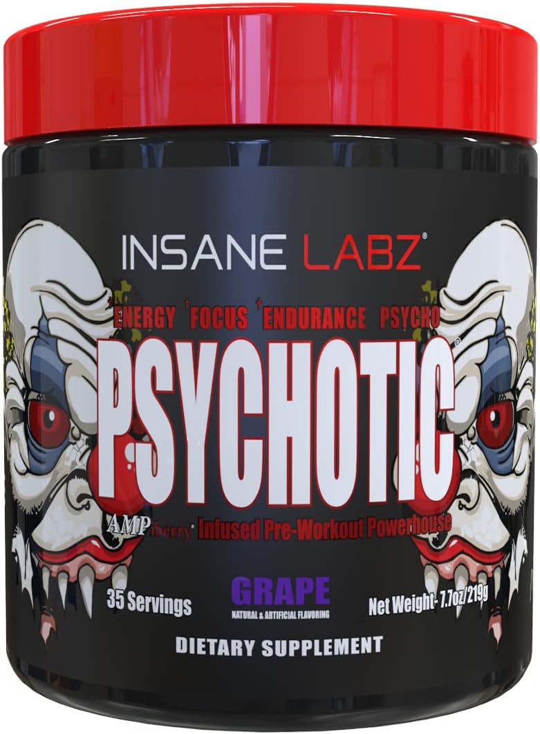 مکمل پری‌ورک‌اوت Insane Labz Psychotic با کراتین مونوهیدرات، بتا آلانین و DMAE | طعم انگور، 35 سروینگ