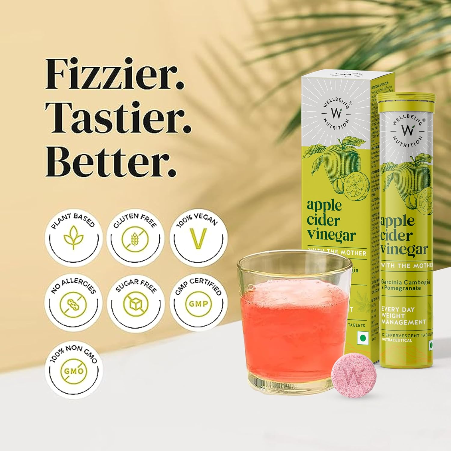 مکمل فیبر و سلامت گوارش Wellbeing Nutrition Apple Cider Vinegar ACV با سرکه سیب و گارسینیا کامبوجیا | طعم سیب