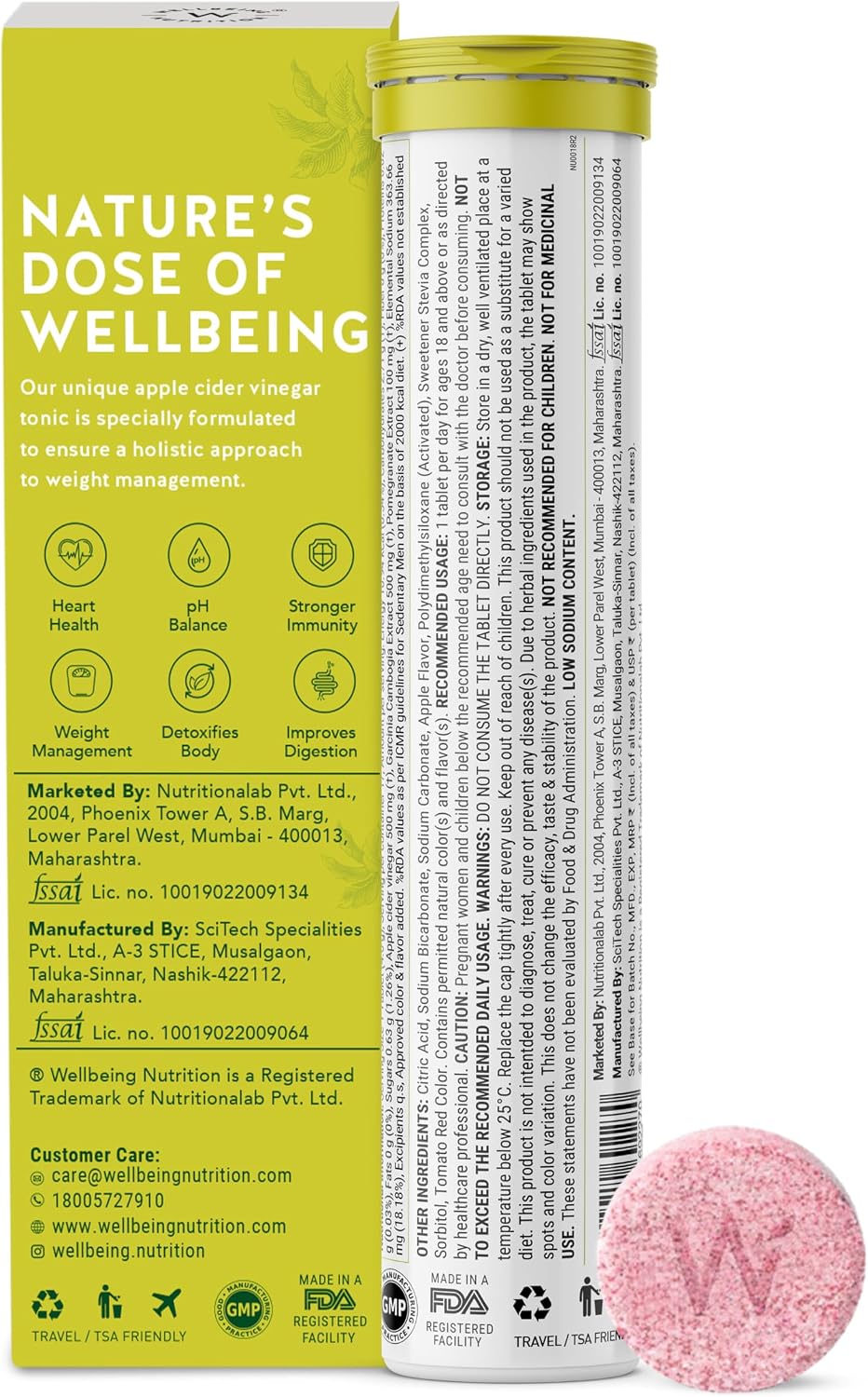 مکمل فیبر و سلامت گوارش Wellbeing Nutrition Apple Cider Vinegar ACV با سرکه سیب و گارسینیا کامبوجیا | طعم سیب