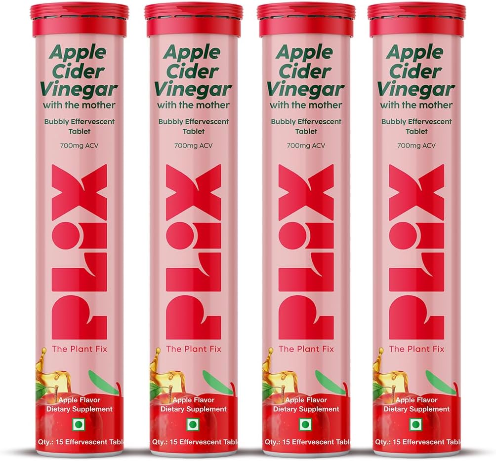 مکمل سرکه سیب PLIX - THE PLANT FIX Apple Cider Vinegar 15 Effervescent با سرکه سیب و ویتامین B6 | طعم سیب