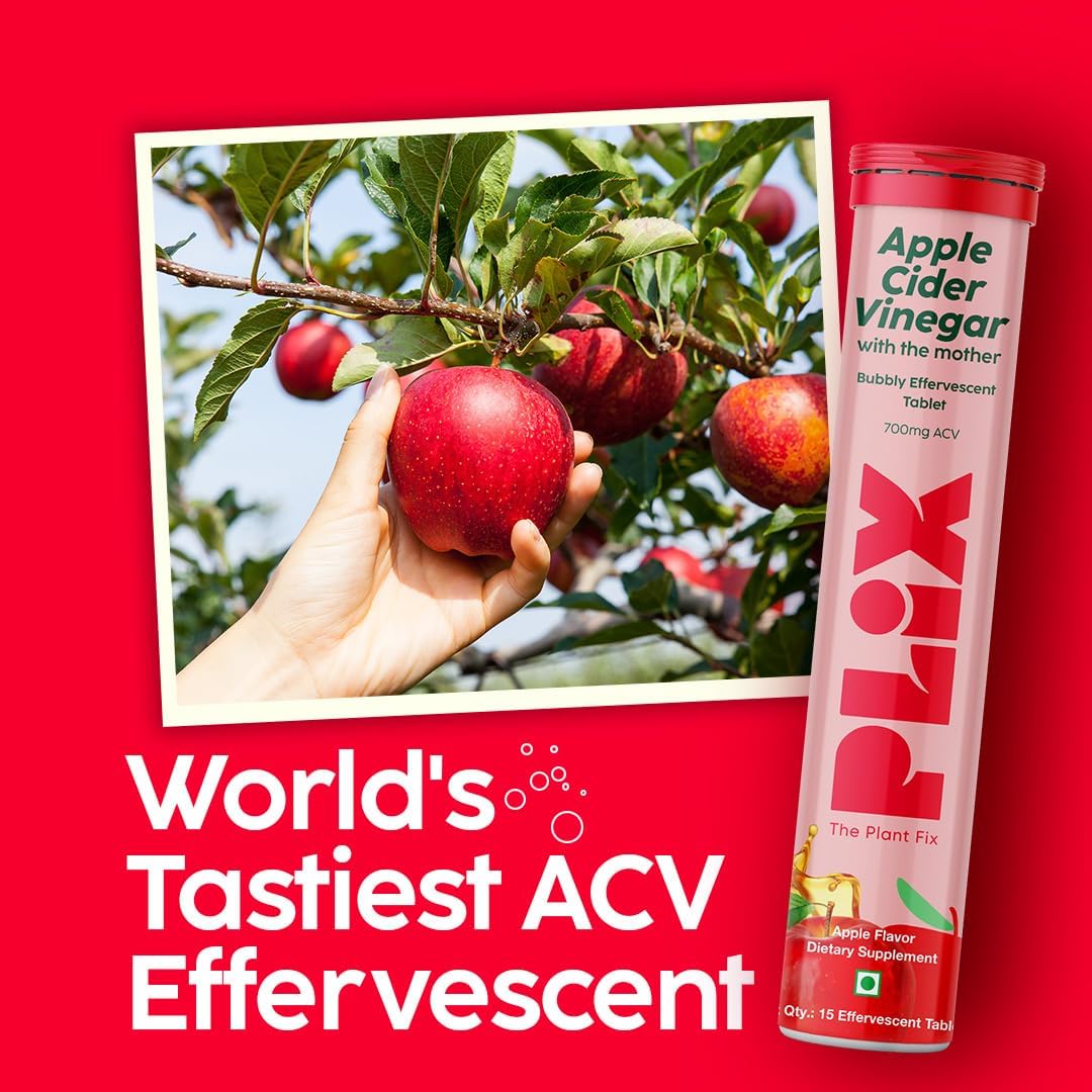 مکمل سرکه سیب PLIX - THE PLANT FIX Apple Cider Vinegar 15 Effervescent با سرکه سیب و ویتامین B6 | طعم سیب